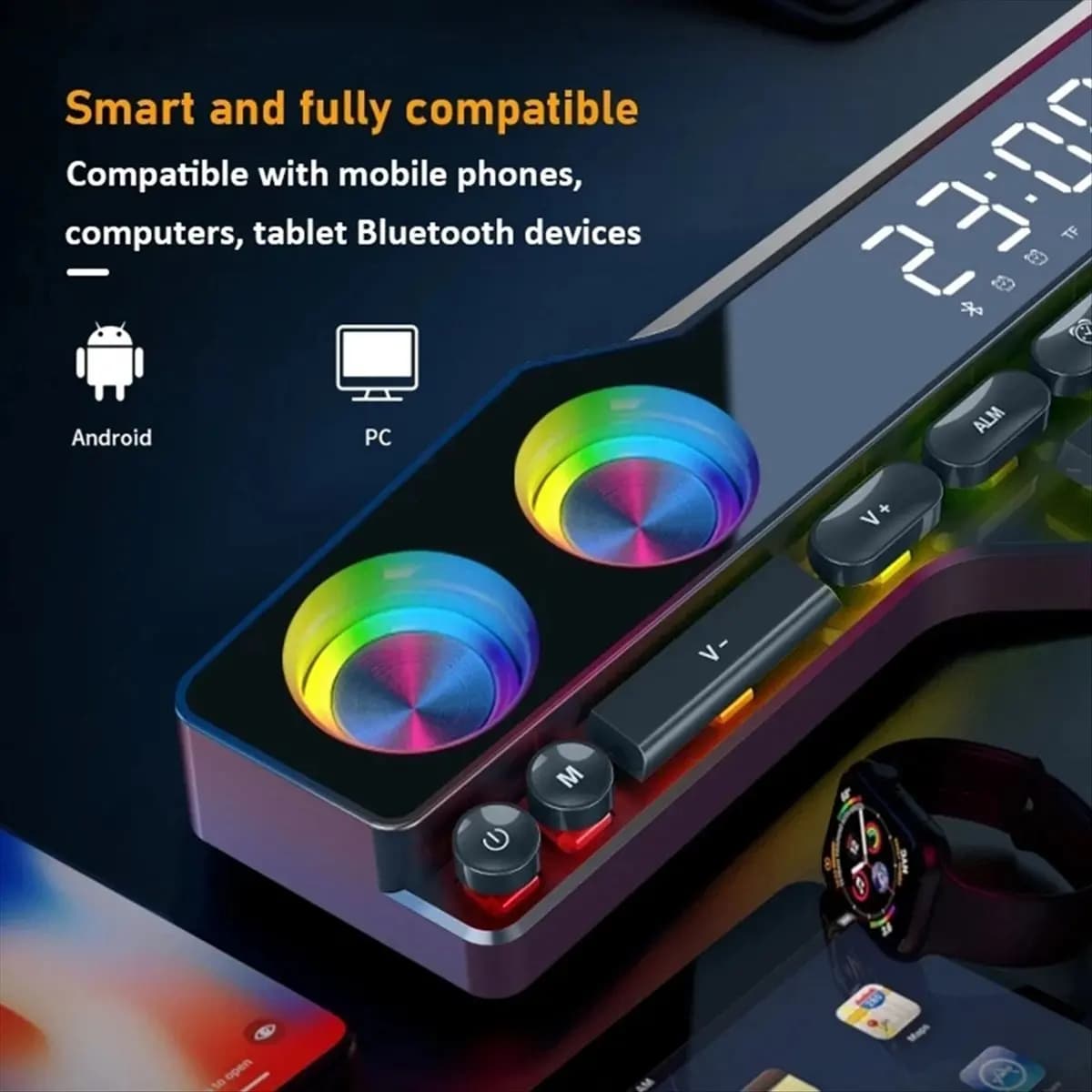 DTC5 V18 Dazzle Colour Speakers Home Desktop Computer Game Big Sound LED Colour Lights Gaming Keyboard Bluetooth Speakers