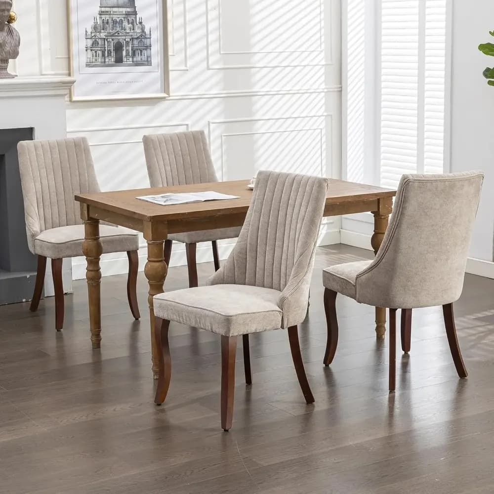 Set di 4 sedie da pranzo beige in stile Mid-Century, set di 4 sedie moderne per cucina e sala da pranzo, sedie da cucina imbottite in tessuto