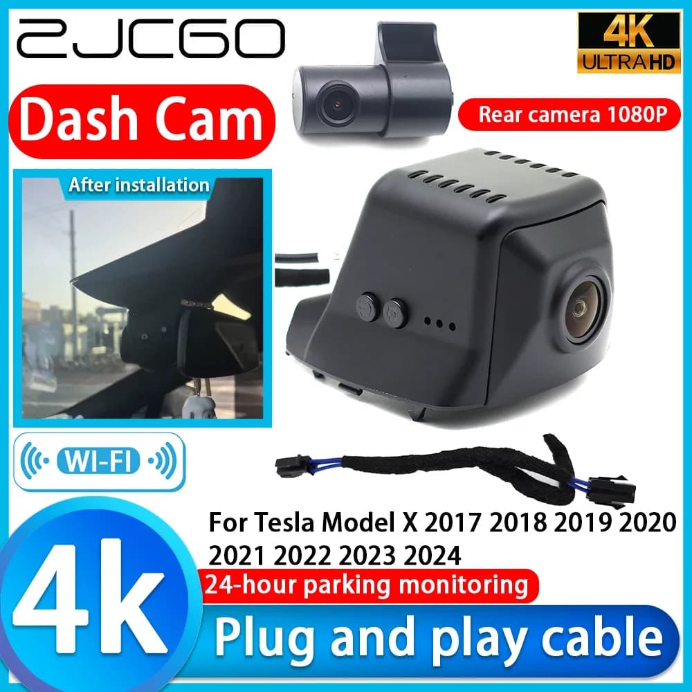 ZJCGO per Tesla Model X 2017-2024, Registratore Video 4K UHD Plug and Play, Telecamera DVR per Cruscotto