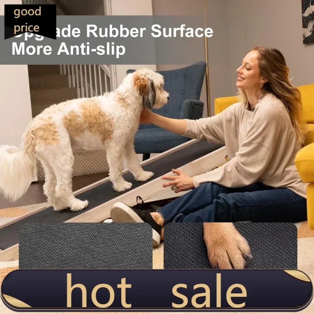 Bestseller, Offerta imperdibile: Rampa pieghevole in legno extra lunga per cani, con tappetino antiscivolo in gomma, 160 cm per letto alto/divano/auto, regolabile su 5 livelli per animali domestici