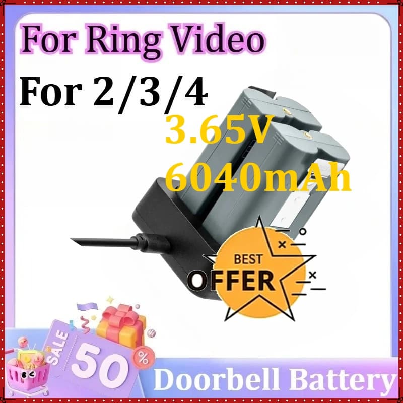 Batteria RV4 3.65V 6040mAh per Ring Video Doorbell 2/3/4, Ring Stick Up Cam Solar, Sostituzione per V4 Doorbell 3 Plus e Spotlight Cam