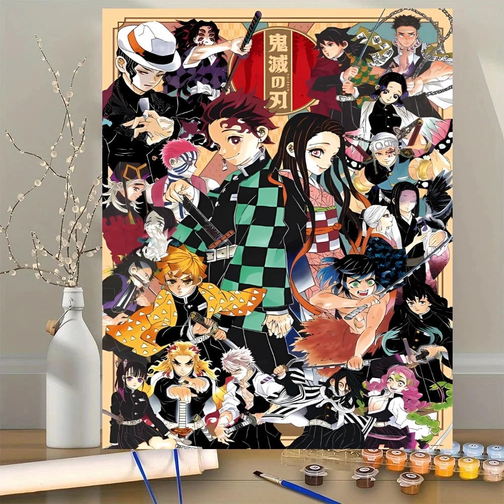 Acrylic Paint By Numbers Demon Slayer Art Oil Painting Package Art Picture For Bedroom Wall Adults Hand Painted Unique Gift