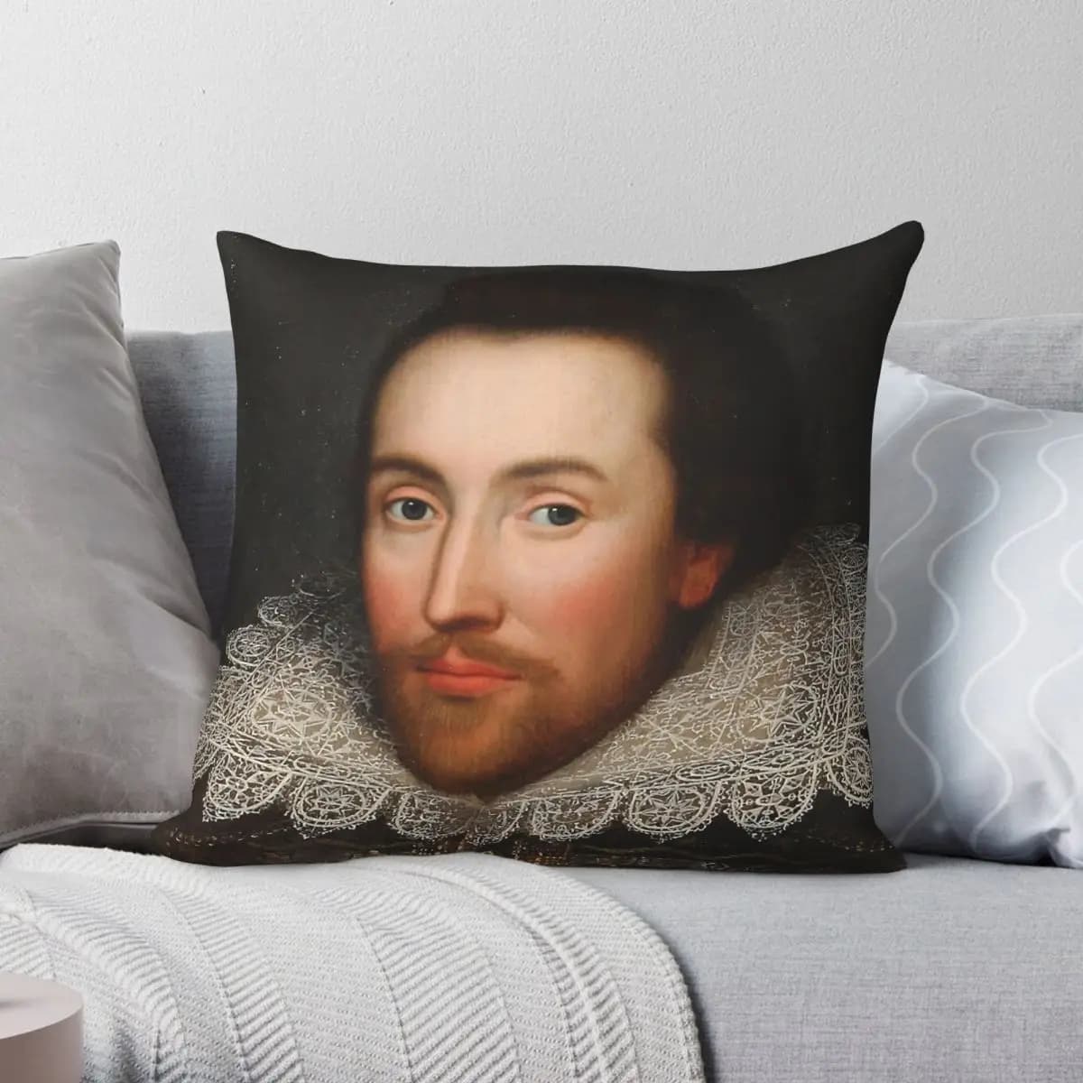 Fodera per cuscino con ritratto di William Shakespeare, in poliestere, lino, velluto, con cerniera, decorativa, per divano, all'ingrosso