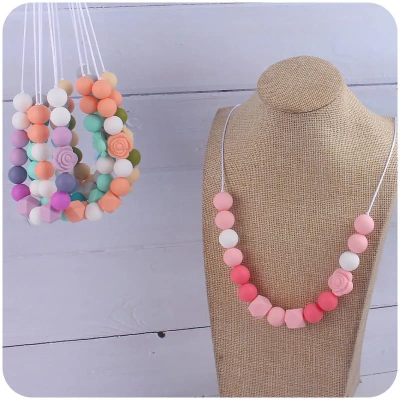 ABCPICK Free Silicone Teether Baby Teething Necklace Toy Mom Breastfeeding Chewable Jewelry Pendant Necklace