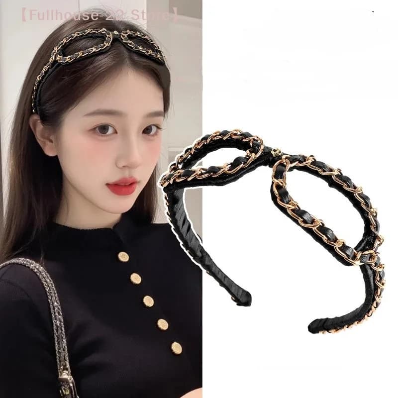 【MAX-22】Fascia per capelli vintage in pelle con catena, a forma di occhiali da sole, per donna, elegante accessorio per capelli per feste e uso quotidiano