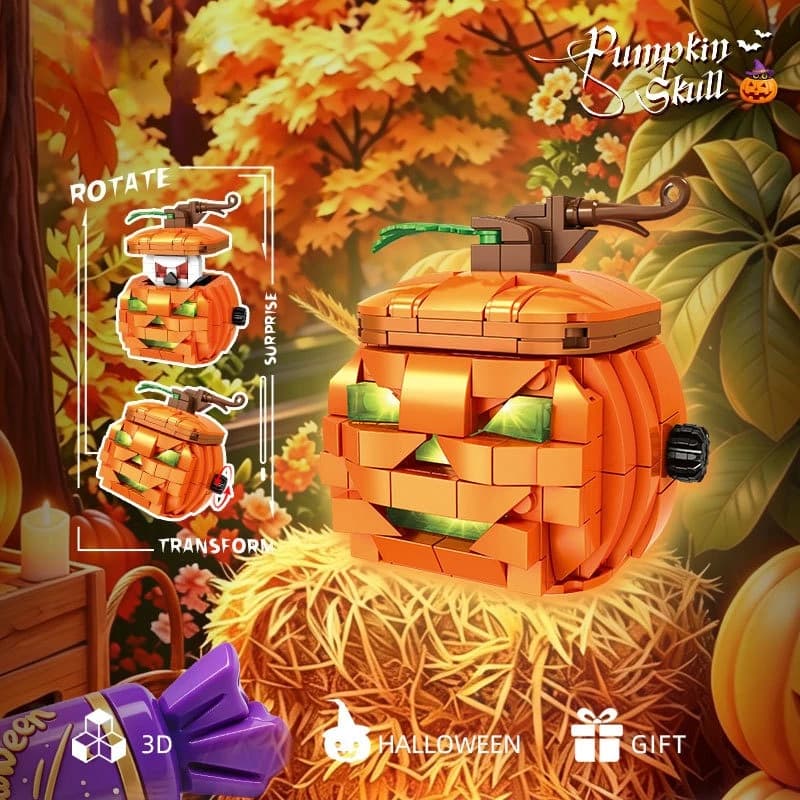 MOC Halloween Pumpkin Skull Head Building Blocks Set Mystery Horror Festive Decorations Toys For Adults Birthday Holiday Gifts