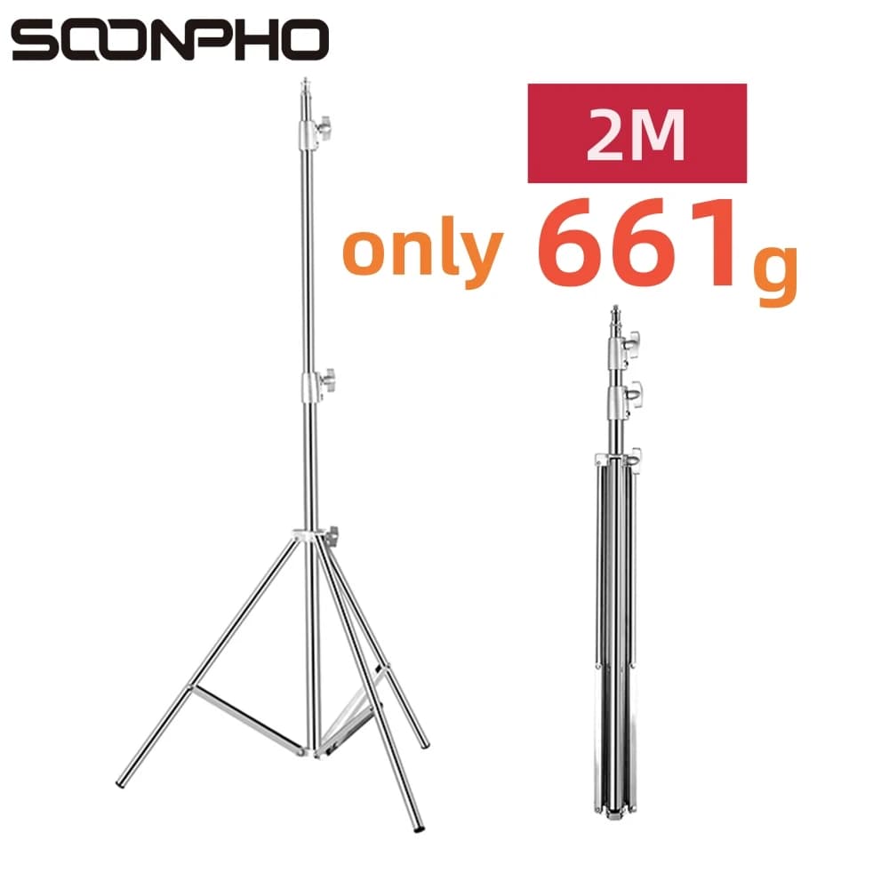 SOONPHO Treppiede portatile da 2 m per Godox Fotografia Anello luminoso Softbox Cellulare Trasmissione in diretta Selfie Supporto di illuminazione in alluminio
