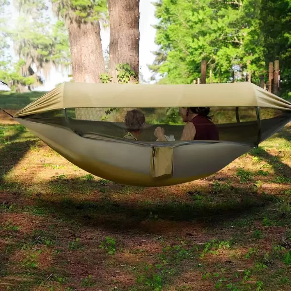 Amaca a Doppio Strato Anti-Rotolamento con Zanzariera e Tettuccio Parasole, Amaca Portatile in Nylon per Giardino, Spiaggia, Viaggi e Campeggio