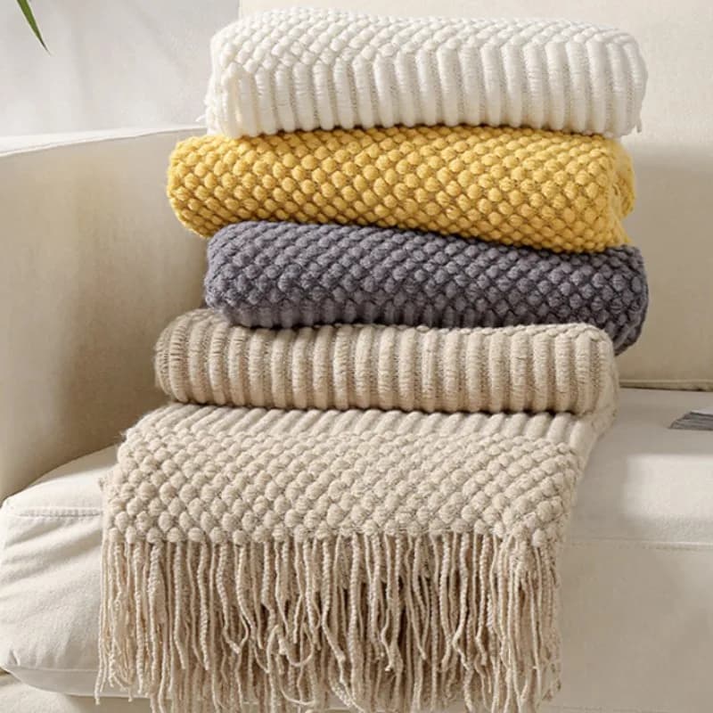 Coperte in maglia regalo oversize con nappe strutturato Boho Summer Cozy Farmhouse Sofa coperte Khaki Throw Manta Para sofà