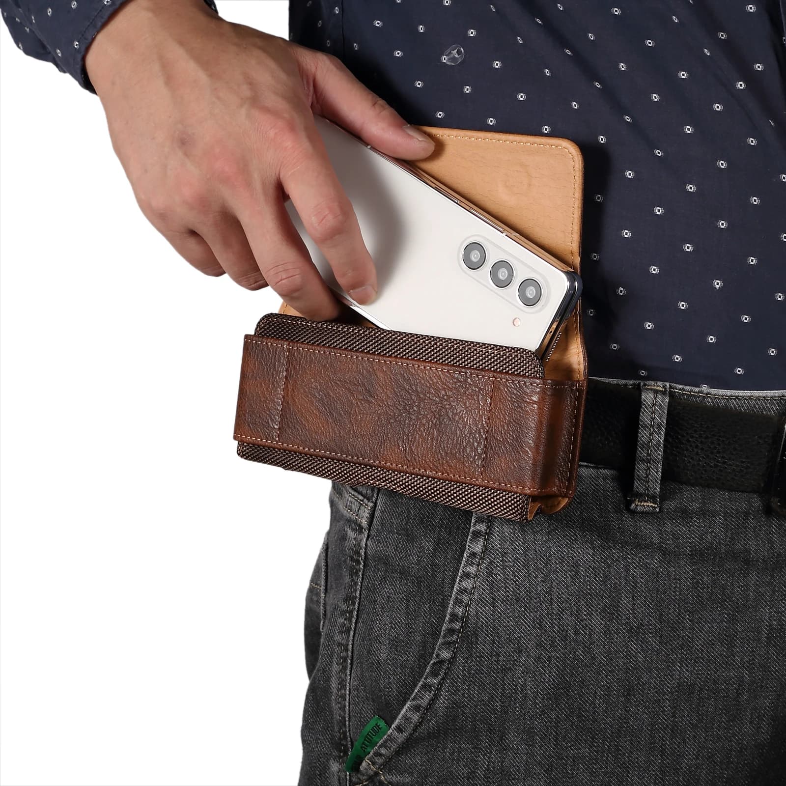 Custodia con clip da cintura in pelle di mucca Supporto per marsupio da uomo per Samsung Galaxy Z Fold 7 6 5 4 3 5G Fold7 Fold6 Fold5 Custodia per fondina