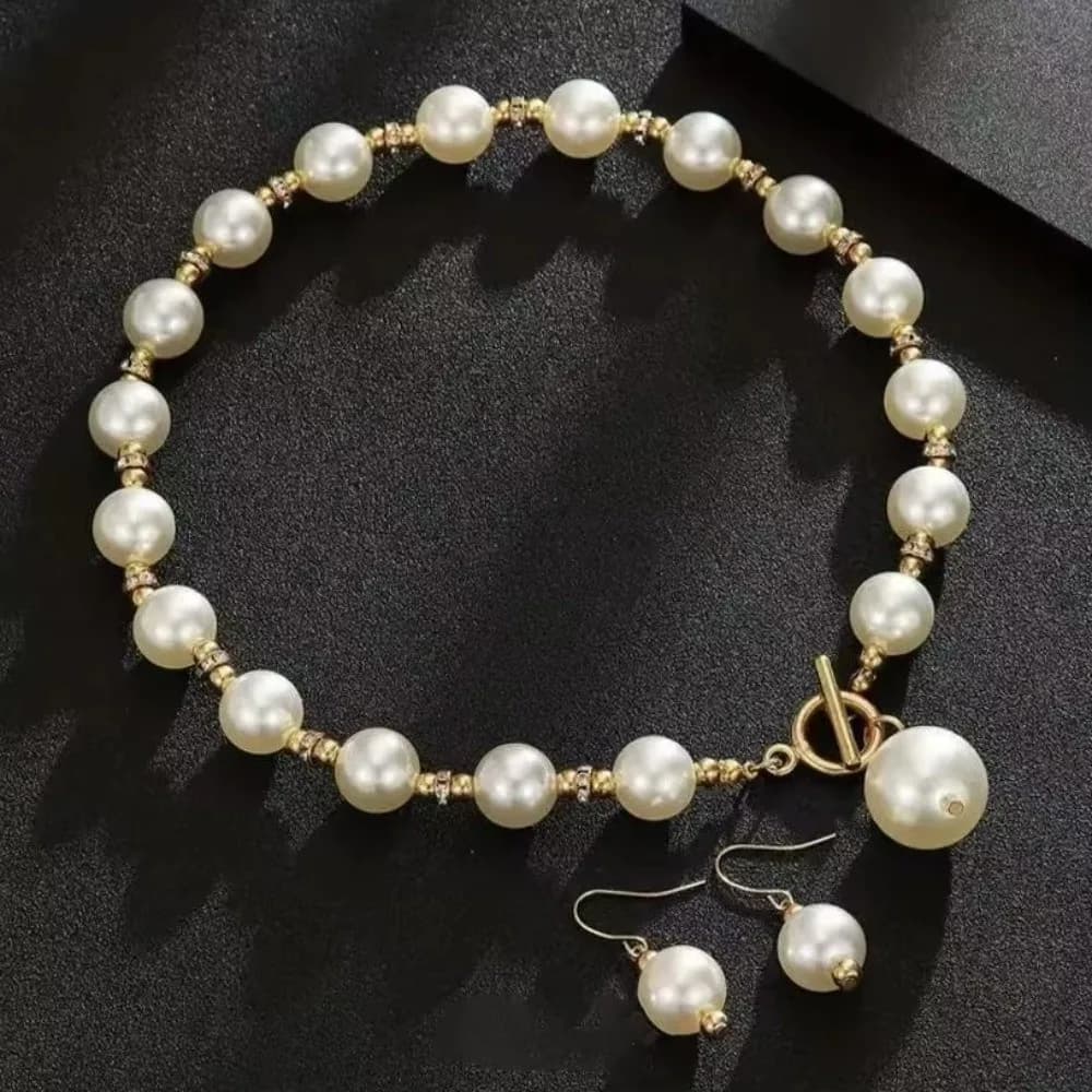 Nuovo Set di Gioielli di Lusso con Collana di Perle e Zirconi, Eleganti Orecchini da Sposa, Set per Serate e Feste