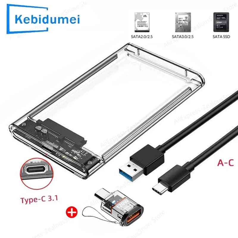 KEBIDUMEI 2.5inch SATA SSD Hard Drive Case Micro B/USB C HDD Enclosure with 5Gbps Transfer Speed Mobile External Hard disk Boxs