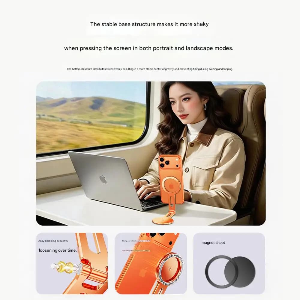 Double Sided Magnetic Support for Telephone, 360° Support Foldable for Car and Travel, Support Versatile Phone from Desk and Dashboard in 6 Colors