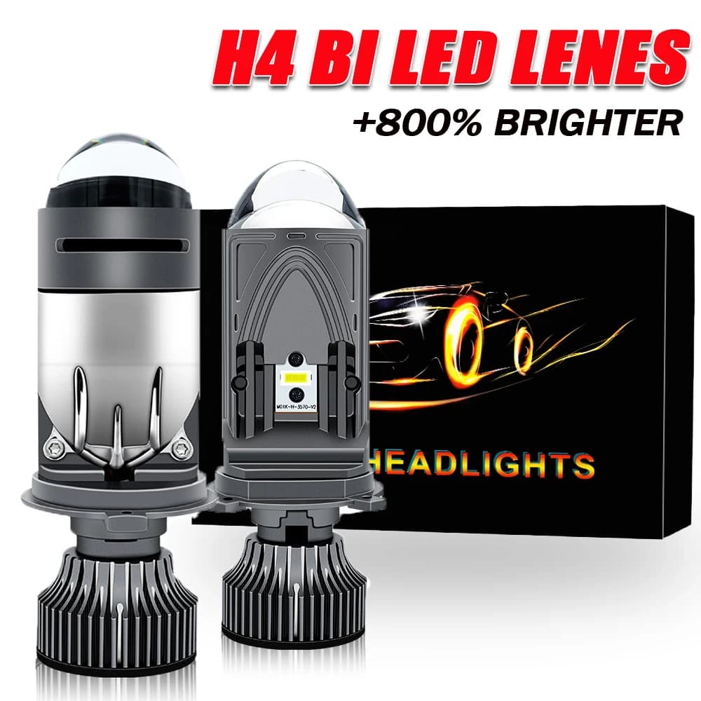Faro per proiettore H4 Bi LED 30000LM 6000K Conversione fascio alto e basso Mini lampadine a doppia lente Lampada per ventola turbo per auto/moto