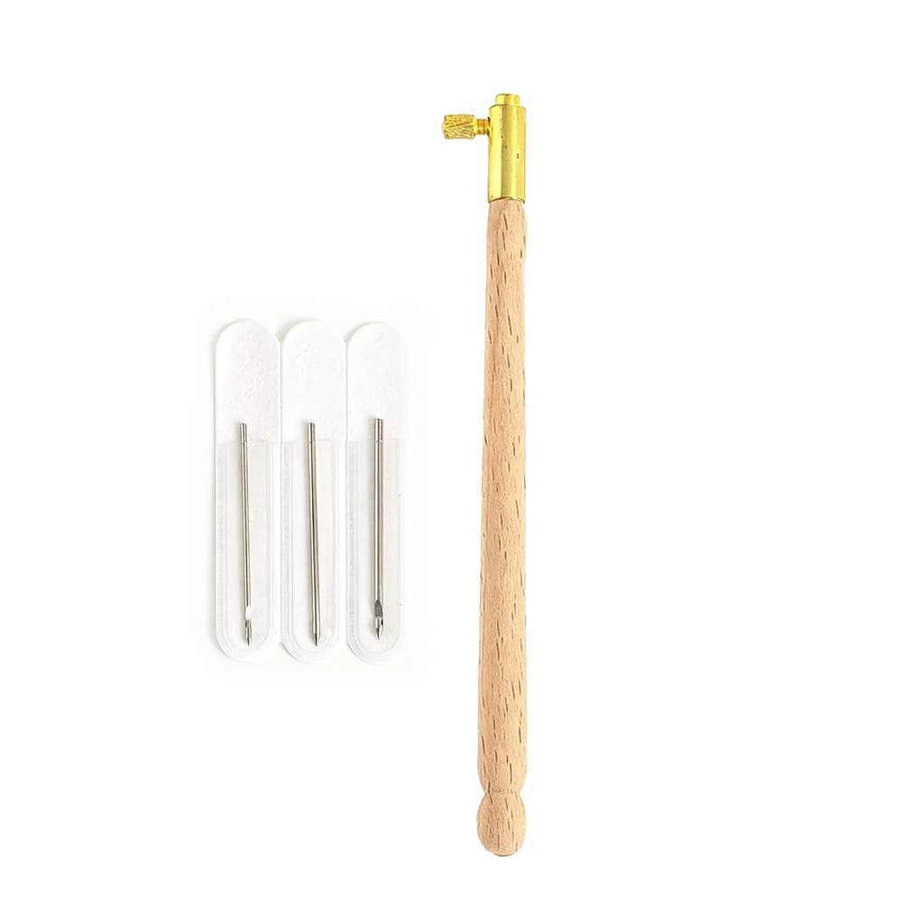 Tambour Hook with 3 Needles Embroidery Tool Crochet Hook French Sequin Bead Wood Handle Needle Set for Sewing DIY Artwork Making
