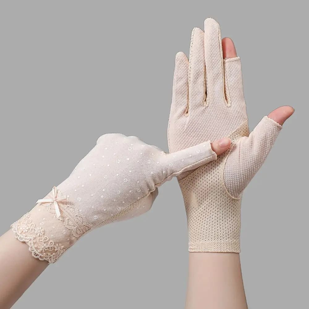 Summer gloves with UV protection, breathable lace gloves anti-UV, anti-slip elastic gloves for cycling and driving, for women and girls