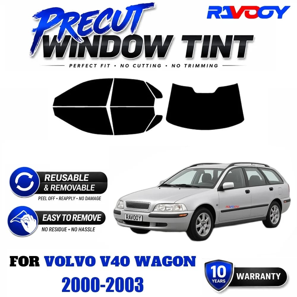 RAVOOY Precut Window Tint, Reusable Removable EPU Film, Custom Fit for Volvo V40 Wagon 2000-2003, UV Heat Protection