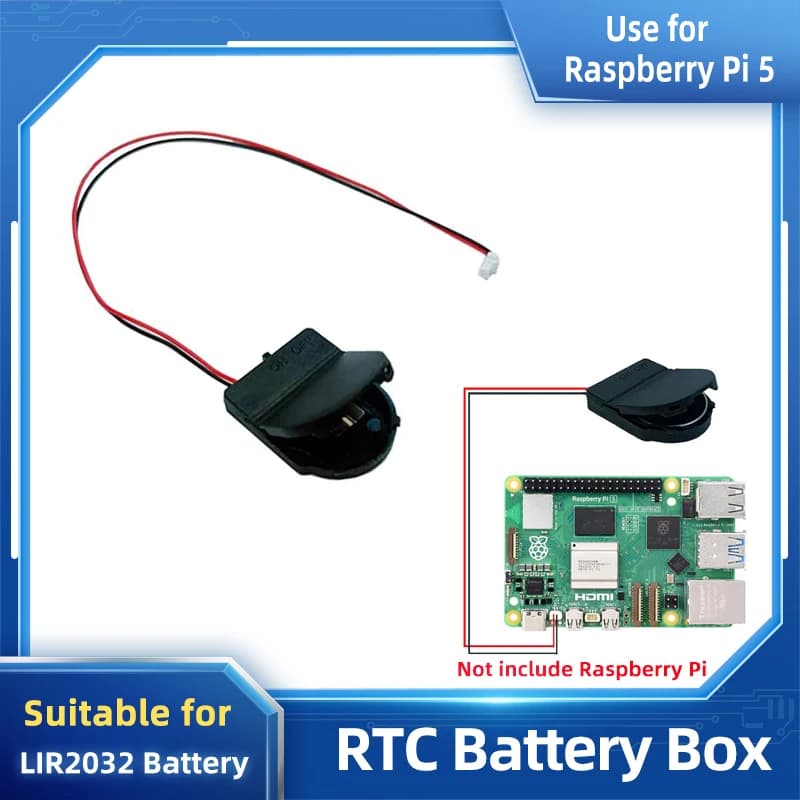 Real-time watch stand with Raspberry Pi 5 RTC battery box for RPI 5 Pi5 (CR2032 battery not included)