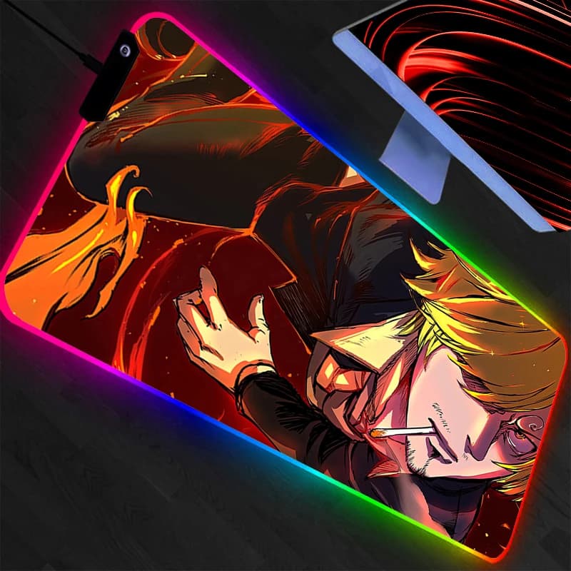 Tappetino per Mouse RGB Grande One Piece, Tappetino LED per Tastiera da Gamer, Tappetino da Scrivania per PC, Tappetino da Gioco Retroilluminato per LOL