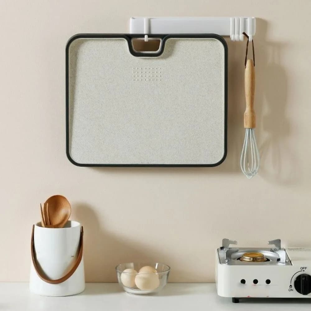 Double Sided Wheat Straw Cutting Board Anti-overflow Border Hanging Fruit Chopping Board Non-slip with Garlic Grinding Area