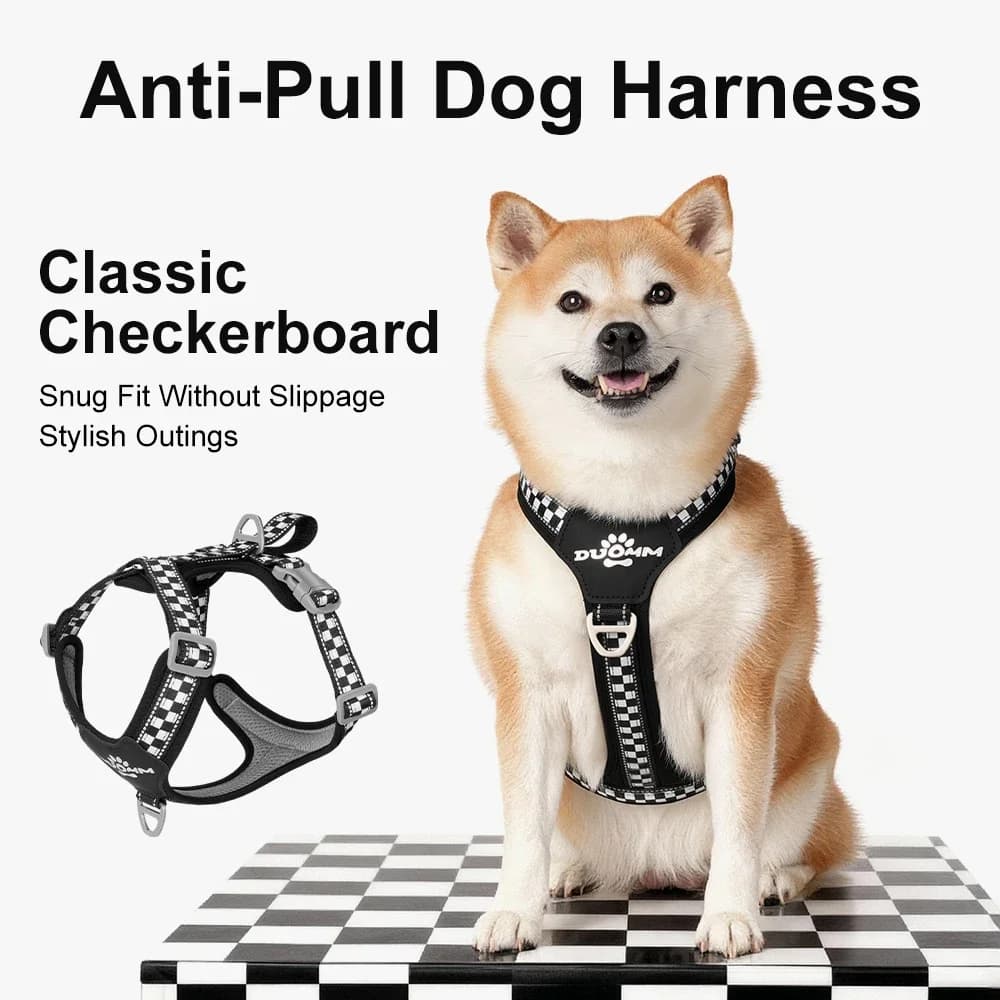 Imbracatura per cani con motivo a scacchiera classico, cinturini per cani, abbigliamento per cani, pettorina per cani, imbracatura per il corpo del cane