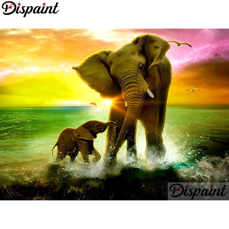 Dispaint Pieno Quadrato/Rotondo Trapano 5D Pittura Diamante FAI DA TE "Famiglia di Elefanti" Ricamo Punto Croce 3D Complementi Arredo Casa A10380