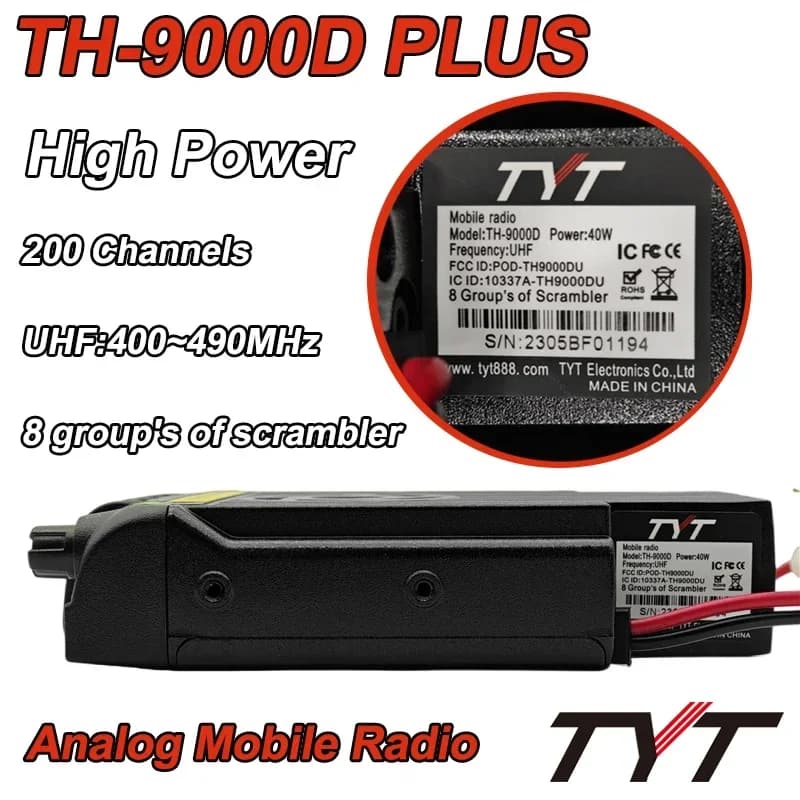 TH-9000D TYT Radio Veicolare, Walkie Talkie Montato su Veicolo, Ricetrasmettitore UHF 60W, Radio Ham a Lungo Raggio 50KM, Radio TYT TH9000D