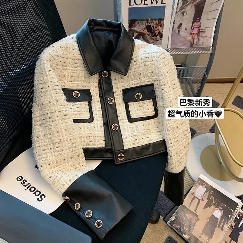 Giacca da abito a vento profumato in tweed con cuciture a contrasto Donna 2024 Autunno New Fashion Industria pesante Blazer avanzati Cappotto da donna
