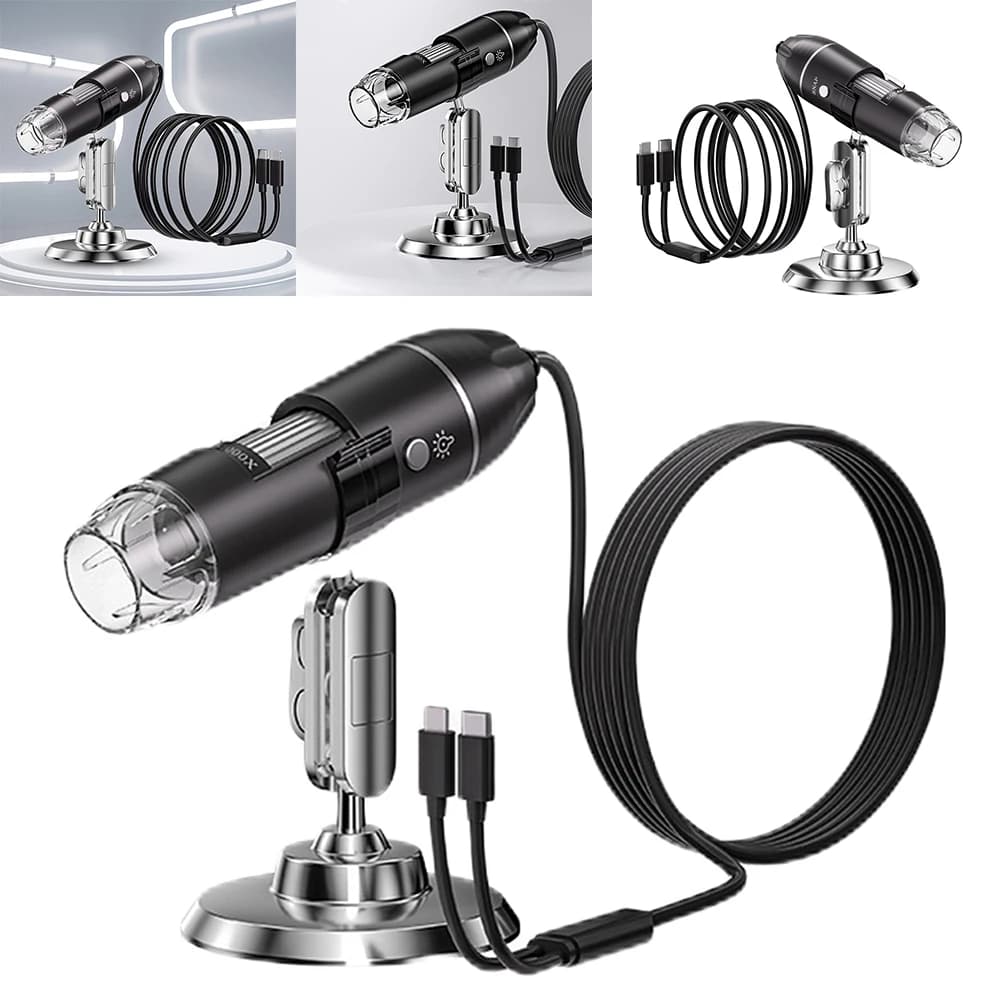 Microscopio Digitale 1600X con 8 LED e Zoom, Microscopio Ottico con Supporto per Valutazione Gioielli, Video per iOS e Android
