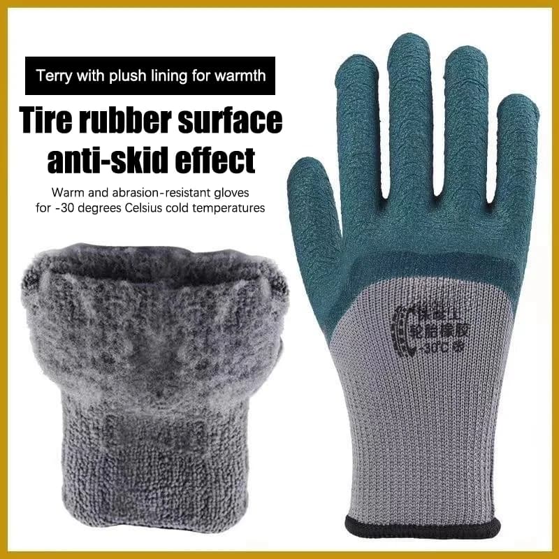 Winter Warm Work Gloves in Velvet Thick latex sponge wear-resistant rubber leather work exercise cycling gym
