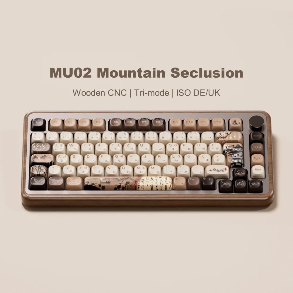Akko MU02 75% Mountain Seclusion Tastiera da gioco meccanica in legno VIA ISO DE/UK RGB Hot Swap BT5.0/2.4G Wireless e Type-C Wired
