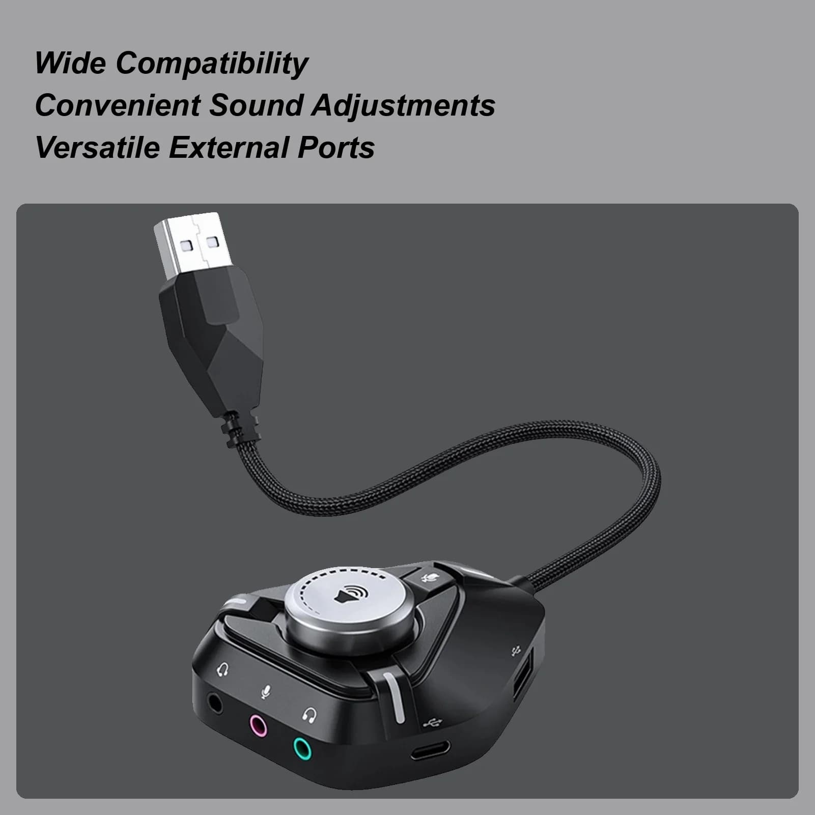 Scheda audio USB esterna 6 in 1 Scheda audio esterna di tipo C Adattatore per cuffie USB da 3,5 mm per il controllo del volume Microfono Altoparlante Studio
