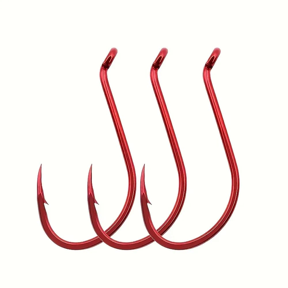 25 pcs/box high strength fishing hooks, red octopus hooks with eyes and barb, outdoor fishing gear
