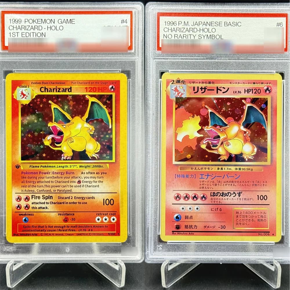 Carte da Collezione Anime Gioco PTCG DIY 1999 Edizione Inglese/Giapponese 1a Edizione CHARIZARD N.4/6 con Valutazione 10/9/8/7/6/5 Punti