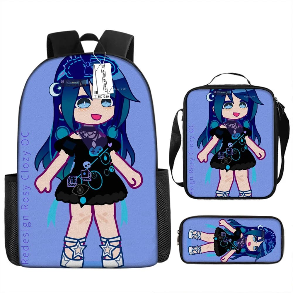 Classic Popular Funny Novelty Cute Gacha 3D Printed 3pcs/Set pupil School Bags Laptop Daypack Backpack Lunch bag Pencil Case