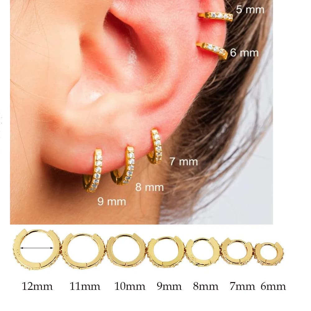 Minimal 2-piece Stainless Steel Hoop Earrings for Women 5/ 6/ 7/ 8/ 9mm Huggie Hoops accessory for Piercing with small crystal zircone earring