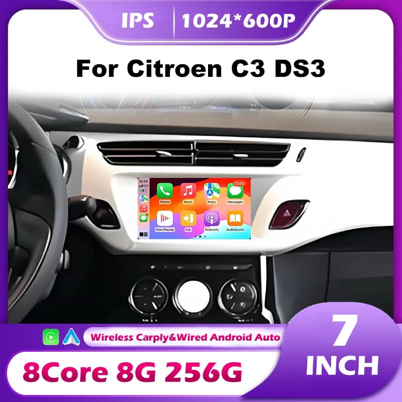 Autoradio Android 16 per Citroen C3 DS3 con Carplay Wireless, GPS, Navigazione, Lettore Multimediale Video, Stereo, Unità Audio con BT