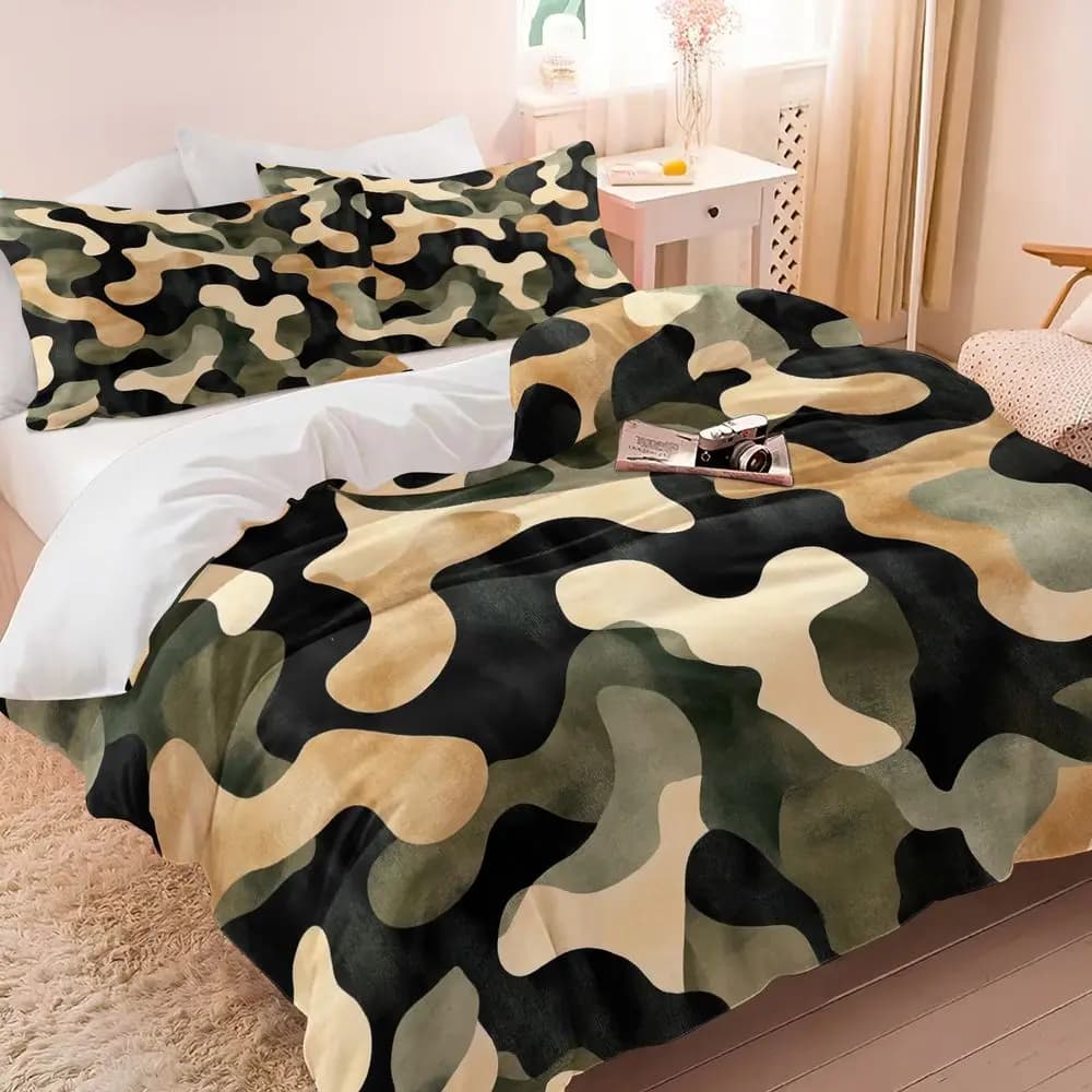 Watercolor Camouflage Print Duvet Cover Set (1 Duvet Cover & 1/2 Pillowcase) Soft Breathable Bedding Set for Modern Bedroom Deco