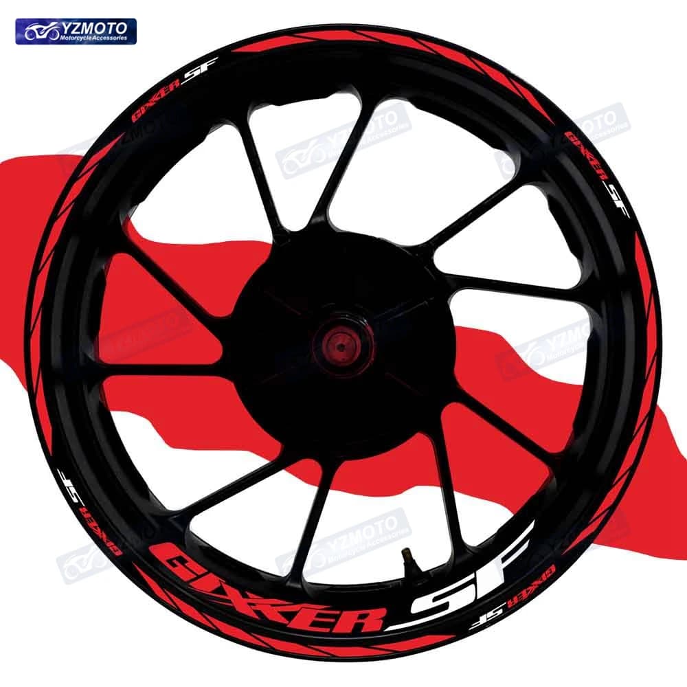 Per GIXXER SF Moto 17 pollici Ruota anteriore e posteriore Stripe Adesivo Ruota Decalcomania Decorativa riflettente Adesivi per cerchioni impermeabili