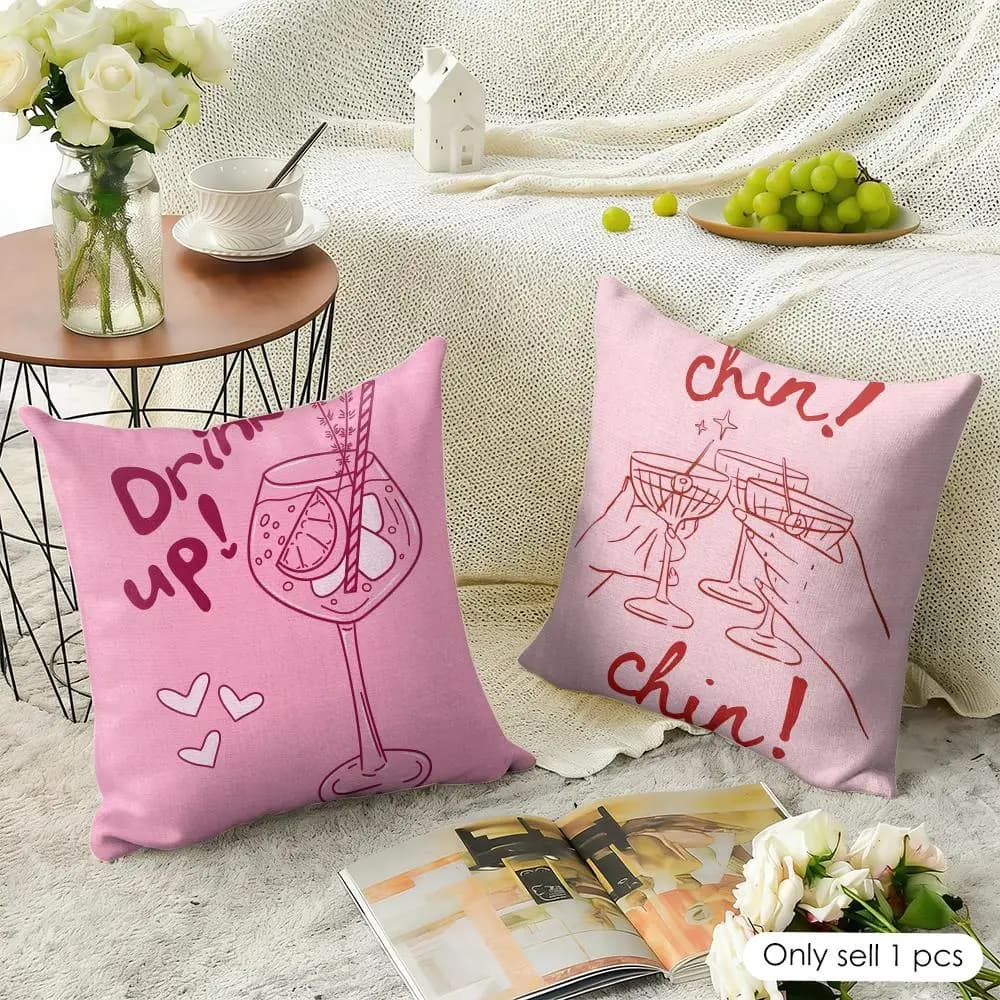 Fashion Juice Pattern Cushion Cover Natural Linen Organic Fabric Double-Sided Printing Sofa Home Decor Gift Pillow Case