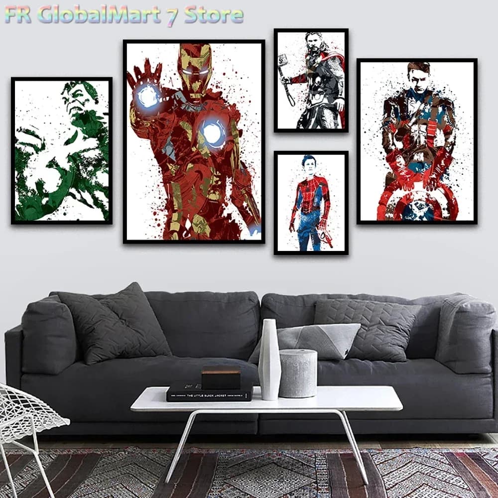 Marvel Movie Avengers Diamond Wall Art Poster Iron Man Spiderman Hulk Captain America Home Decor Watercolor Painting Print