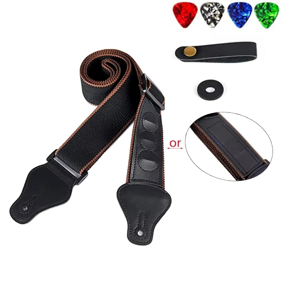 Tracolla per chitarra 7 pezzi/set in pelle PU nera + cotone per accessori per strumenti musicali per basso ukulele