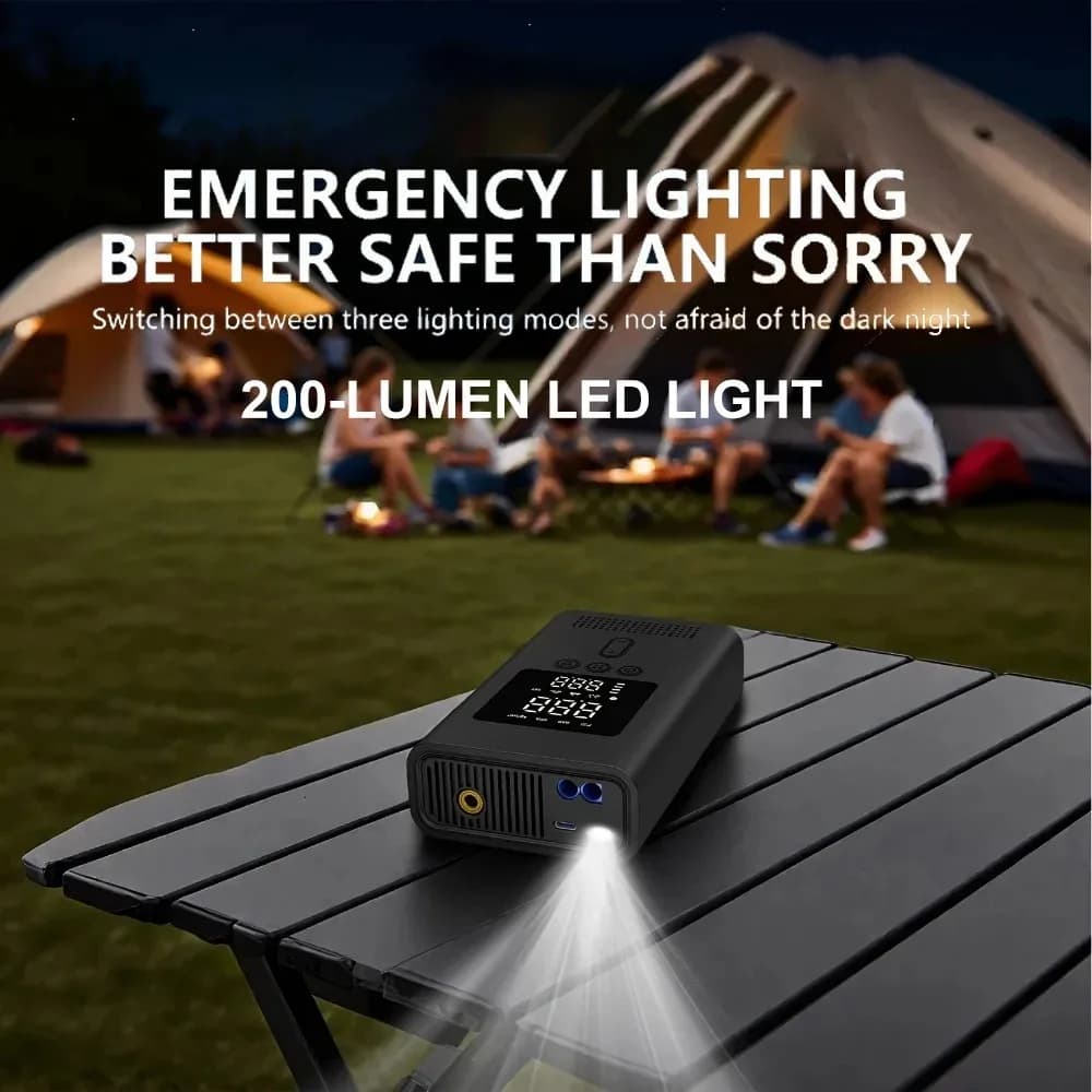 Avviatore di Emergenza per Auto con Gonfiatore Pneumatici, Power Bank Avviatore 3000A con Compressore d'Aria 150PSI, Luce LED