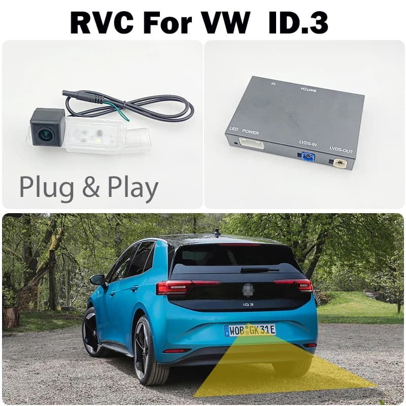 Telecamera posteriore per VW ID.3 2020-2024 con schermo da 10 pollici e traiettoria dinamica, Plug & Play senza codifica