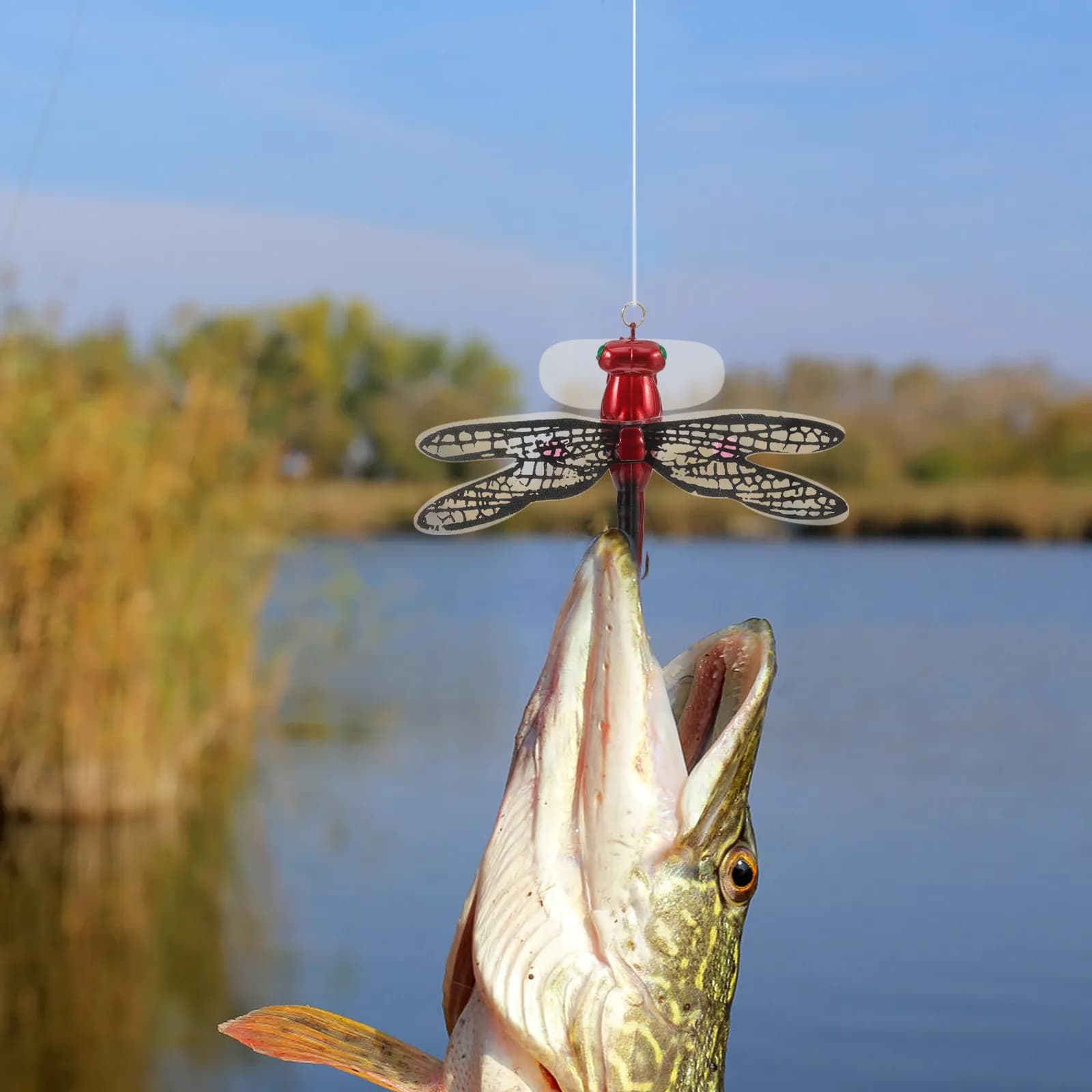 Esca a forma di libellula realistica con design 3D, in plastica resistente, per la pesca in acqua dolce e salata.