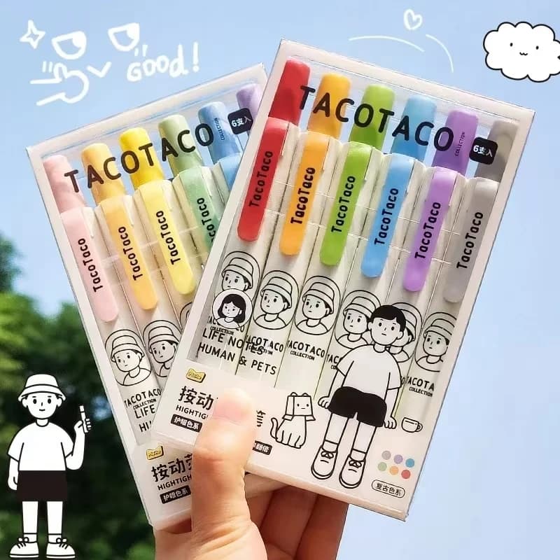 Set di evidenziatori colorati Taco da 6 pezzi, set di pennarelli artistici per animali domestici e animali domestici, per disegnare e dipingere