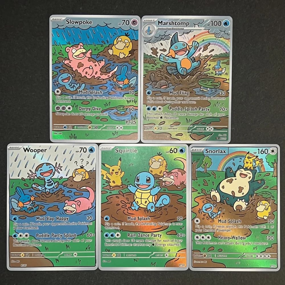 Pokemon PTCG Cards Oil Painting Style Slowpoke Marshtomp Wooper Squirtle Snorlax Collection Cards Rare Holo Card Pokemon Gift
