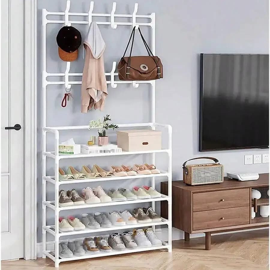 Ultimate Entry-Level Storage Solution For PCs - Stylish Jacket Rack And Shoe Storage Bench With Hooks - Space-Saving Multifunctional Entryway, Ideal For Storing Shoes, Clothing, Hats, Bags, And Umbrellas - Home Furnishings