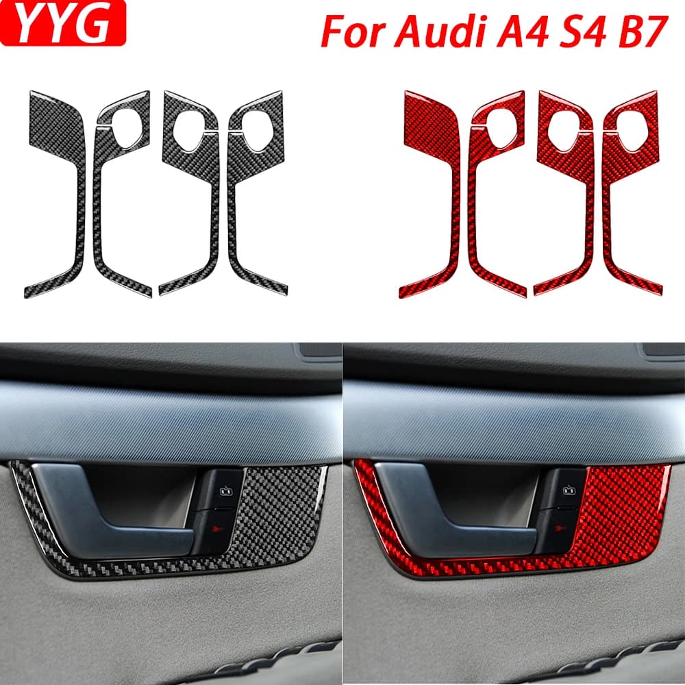 For Audi A4 S4 B7 2005-2008 Carbon Fiber Door Handle Switch Panel Modified Cover Car Interior Decoration Accessories Sticker