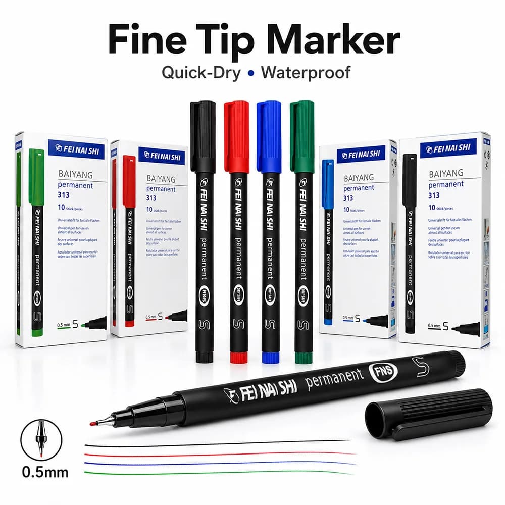 4/12 Pcs 0.5mm Fine Tip Permanent Marker Pens Waterproof Quick Dry Illustration DIY Graffiti Marking Office School Factory Tool